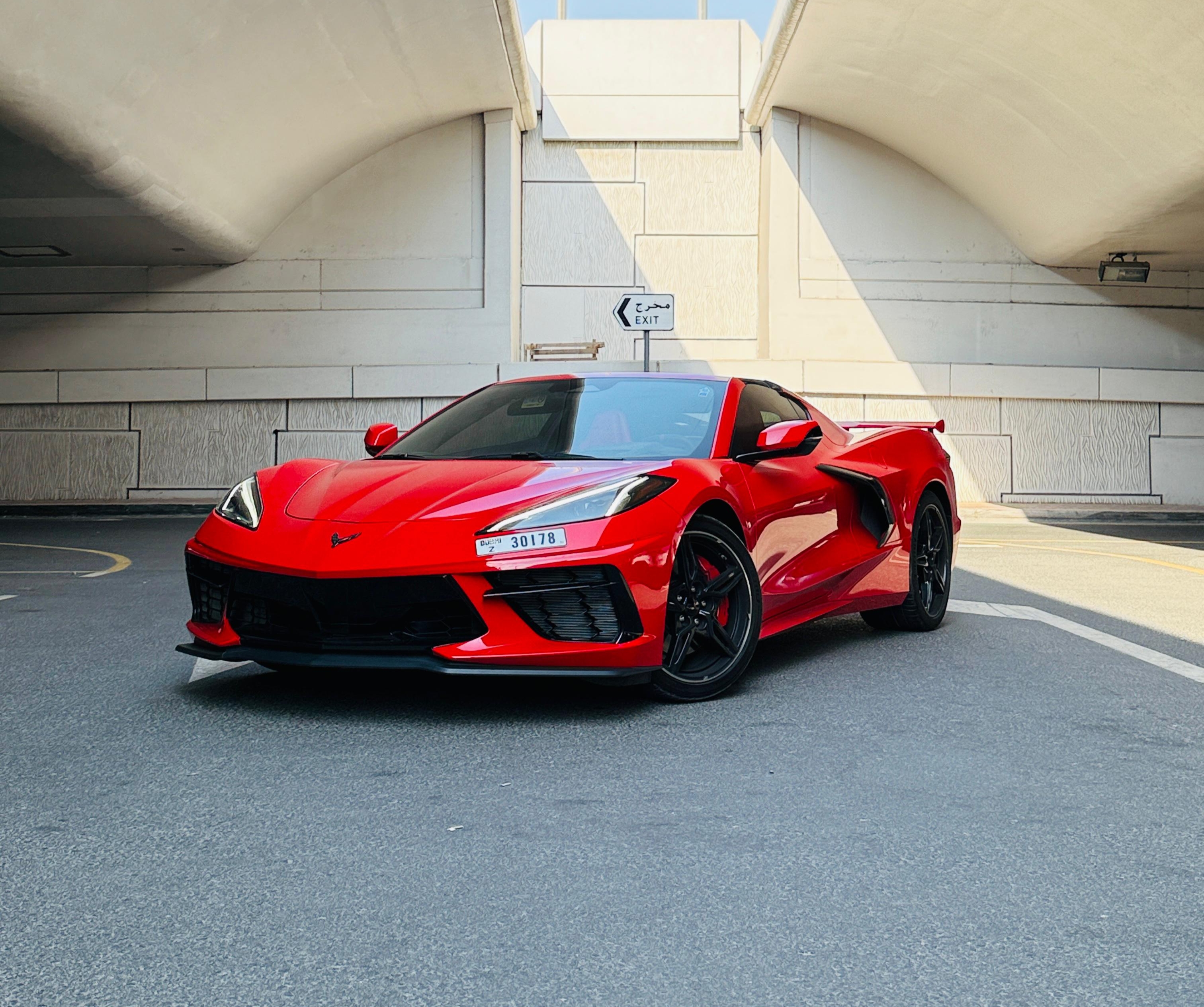 Chevrolet Corvette C8 Convertible Red No Deposit  2025 Hire dubai