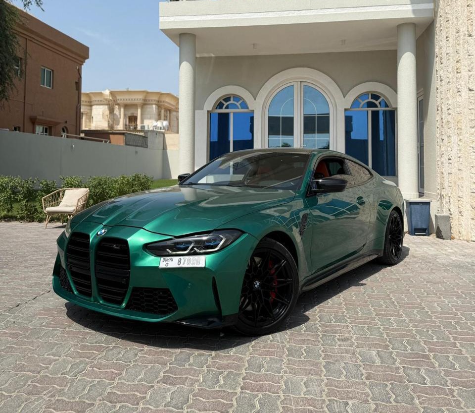 Bmw M4 Coupe Green interior Orange  2023 Hire dubai