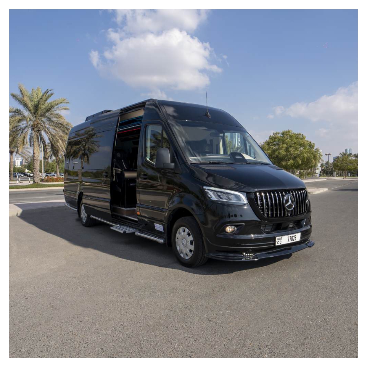 Rent Maybach Sprinter 19 Seater BLACK 2024 with chauffeur in Dubai , UAE 
